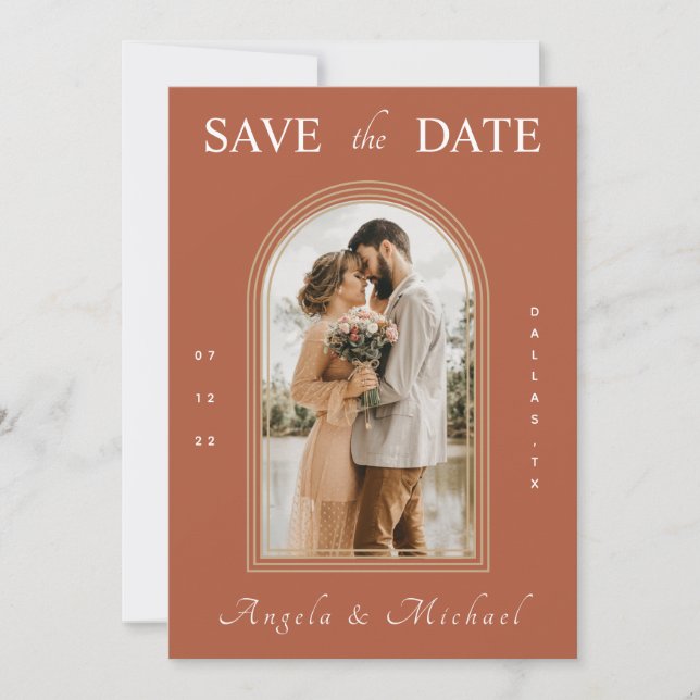 Save The Date Simple Terracotta Arch Fiançailles Photo Boho Brow (Devant)