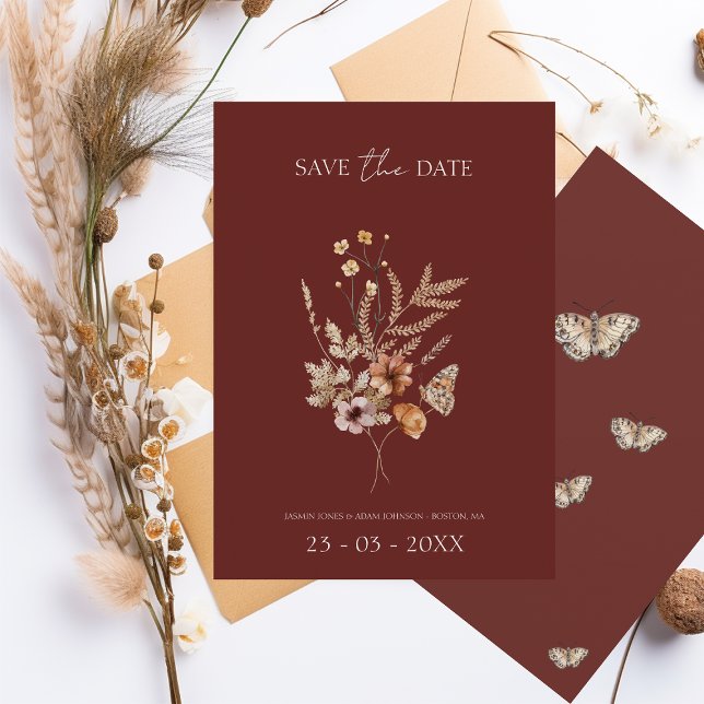 Save The Date Simple Terracotta Automne Fleur sauvage Mariage (Créateur téléchargé)