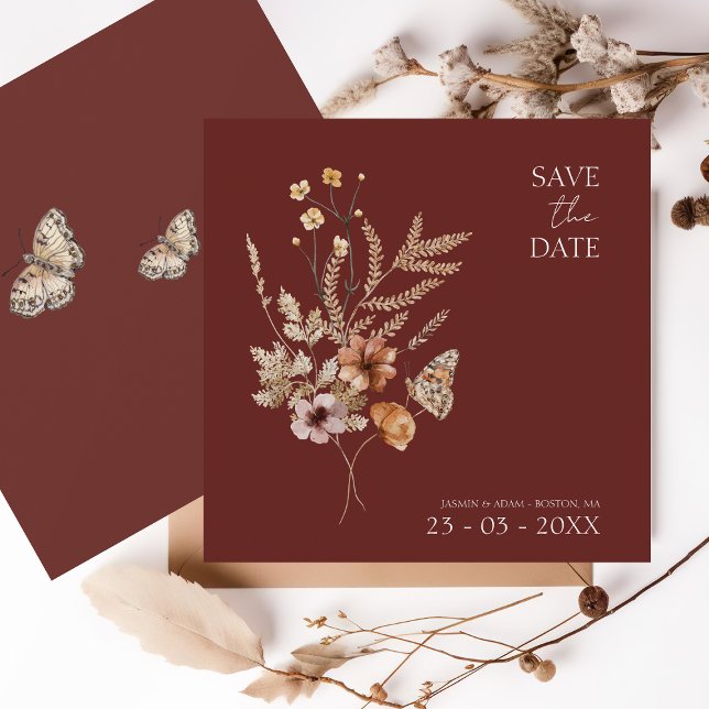 Save The Date Simple Terracotta Automne Fleur sauvage Mariage (Créateur téléchargé)