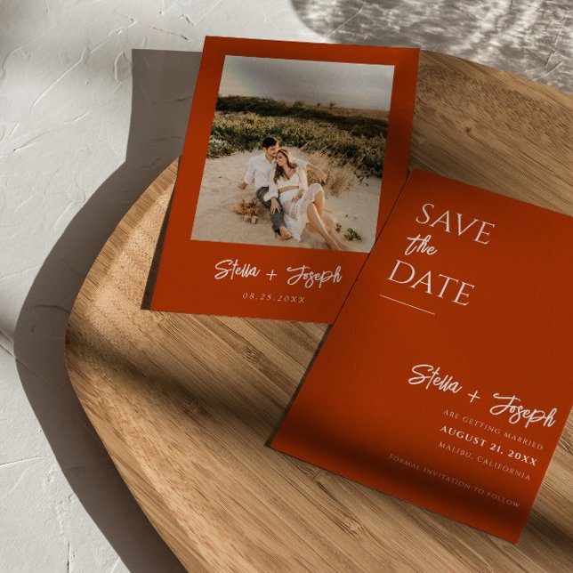 Save The Date Simple Terracotta Moderne Boho Chic Mariage Photo (Créateur téléchargé)