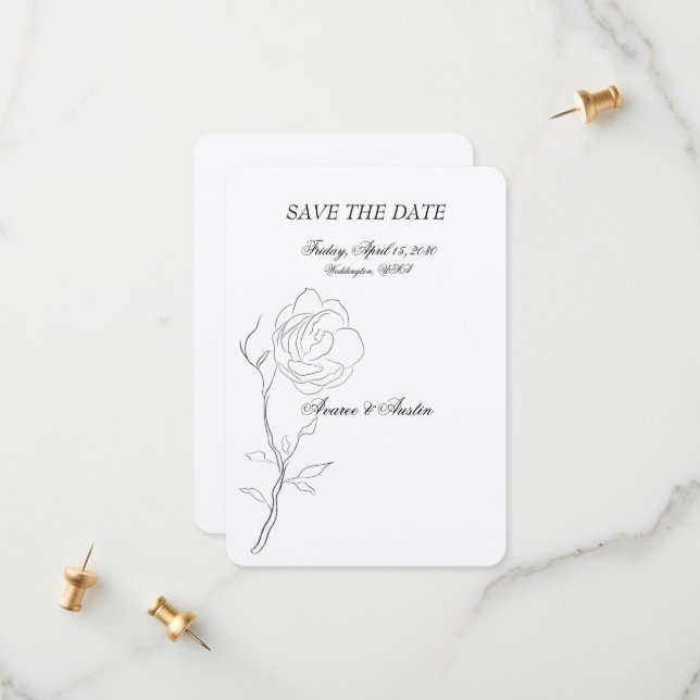 Save The Date Simple tige de jasmin noir et blanc (Devant/Arrière en situation)