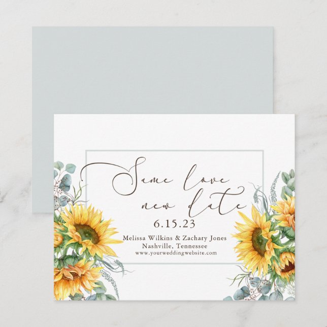 Save The Date Simple Tournesol Même Amour Nouvelle Date (Devant / Derrière)
