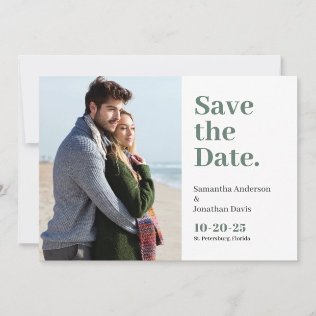 Save The Date Simple Typographie Gras Vert Sauge Photo (Devant)