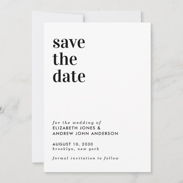 Save The Date Simple Typographie moderne Mariage Enregistrer la  (Devant)