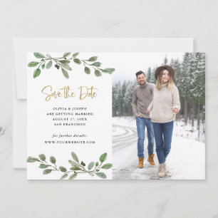 Save The Date Simple végétation à l'aquarelle et photo dorée