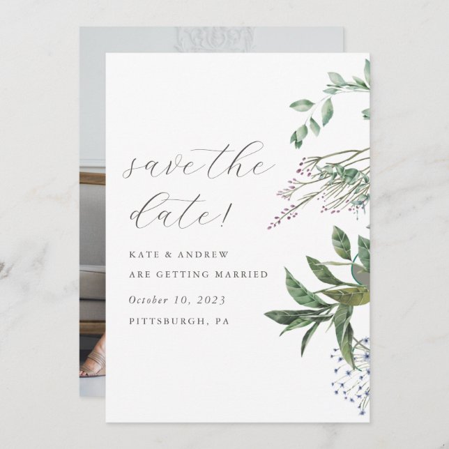 Save The Date Simple verdure Meadow Mariage Photo Enregistrer la (Devant / Derrière)