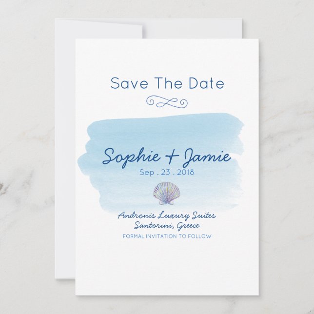 Save The Date Simple Watercolor Beach Wedding Enregistrer La Dat (Devant)