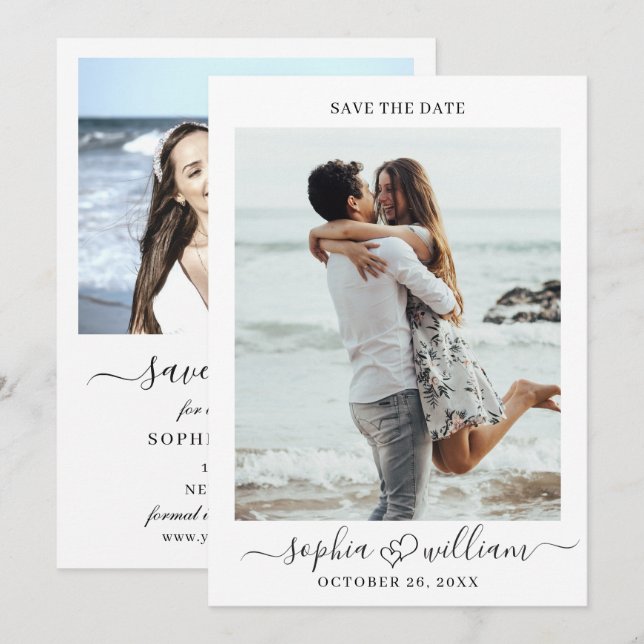 Save The Date Simplement Élégant 2 Photo Mariage  Enregistrer La (Devant / Derrière)