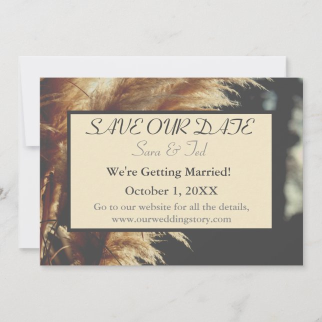 Save The Date Simplement Élégant Herbe de Pampas Notre Mariage (Devant)