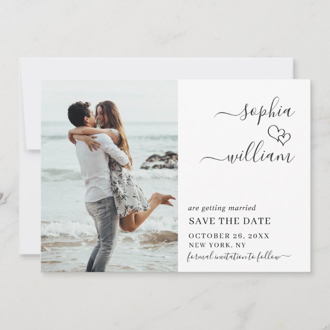 Save The Date Simplement Élégant Mariage Photo Coeurs Simple Mod (Devant)
