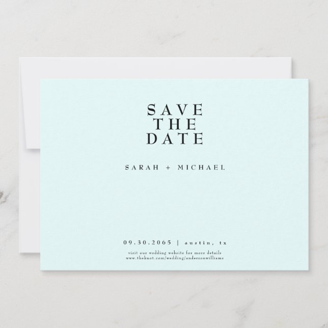 Save The Date Simplement Moderne Texte Seul Mariage Bleu Glace (Devant)