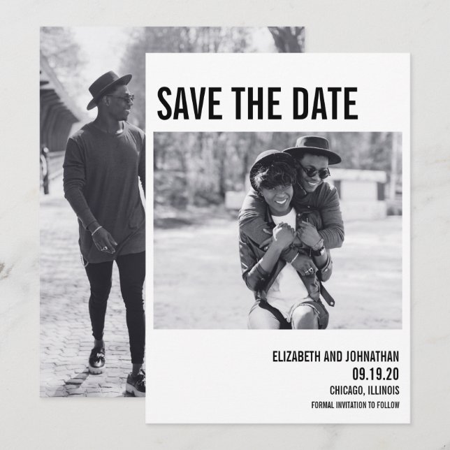 Save The Date Simples Typographie Minimale Photo Enregistrer La  (Devant / Derrière)