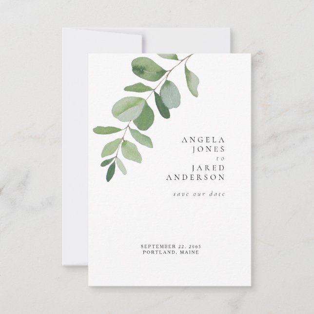 Save The Date Simplicité et feuillage Mariage blanc (Devant)
