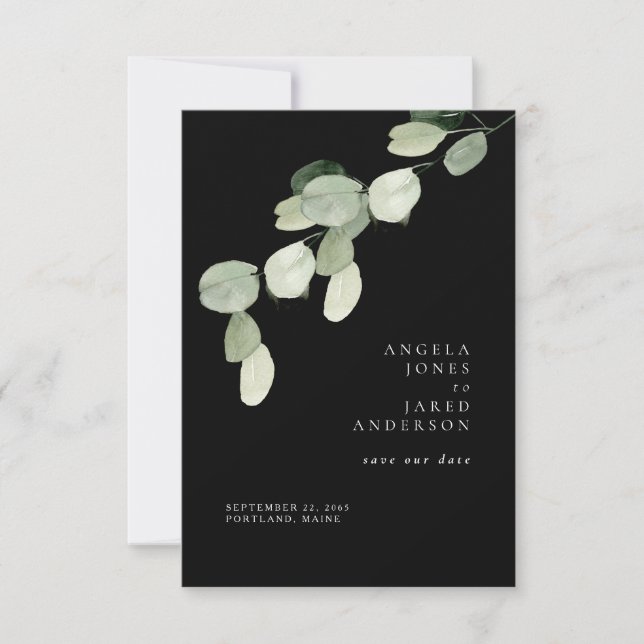 Save The Date Simplicité et feuillage Mariage noir (Devant)