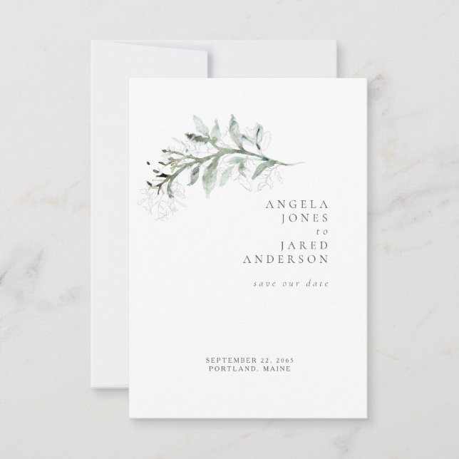 Save The Date Simplicité & Foliage Mariage blanc Sauvez notre da (Devant)