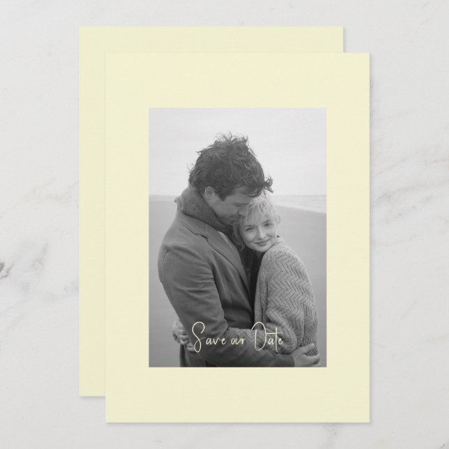 Save The Date Simplicité moderne jaune B/W Photo (Devant / Derrière)
