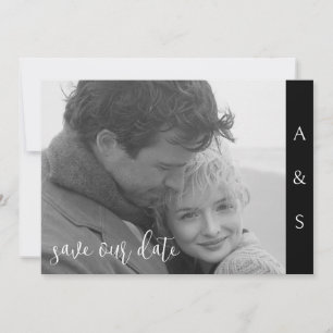 Save The Date Simplicité moderne noire B/W Photo horizontale