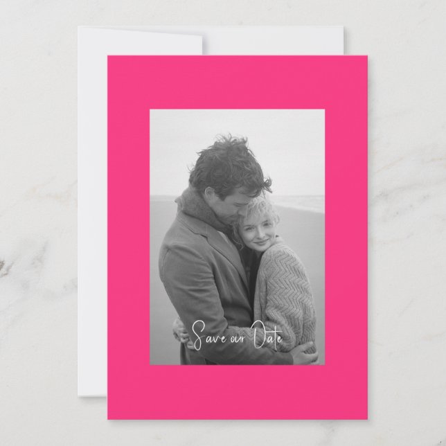 Save The Date Simplicité moderne rose chaud Photo N/B  (Devant)