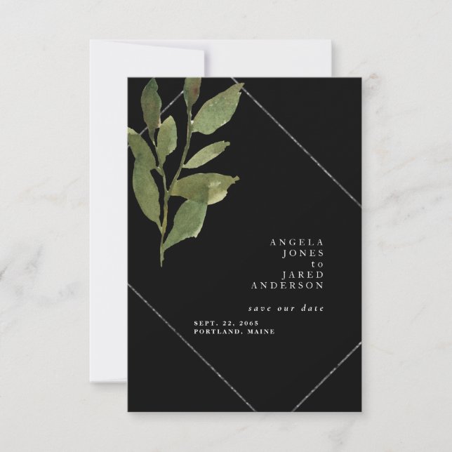 Save The Date Simplicité & Verdure Mariage Noir  (Devant)