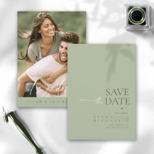 Save The Date Simply Chic Mariage Photo Sage Green Vert ID1046