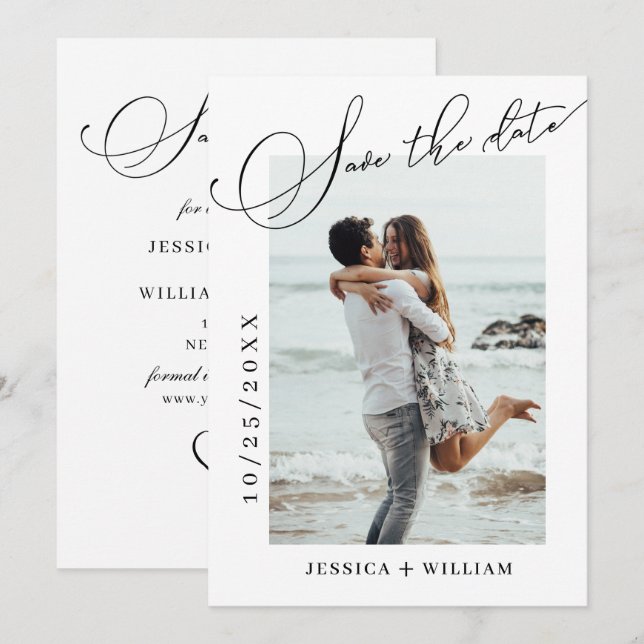 Save The Date Simply Elegant Calligraphy Wedding Photo  (Devant / Derrière)