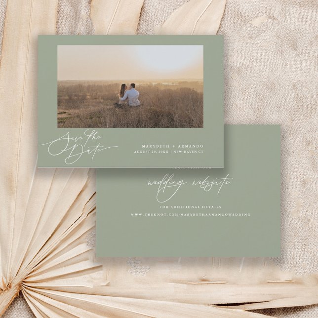 Save The Date Site Web de Mariage à Script Moderne Sage Photo  (Créateur téléchargé)