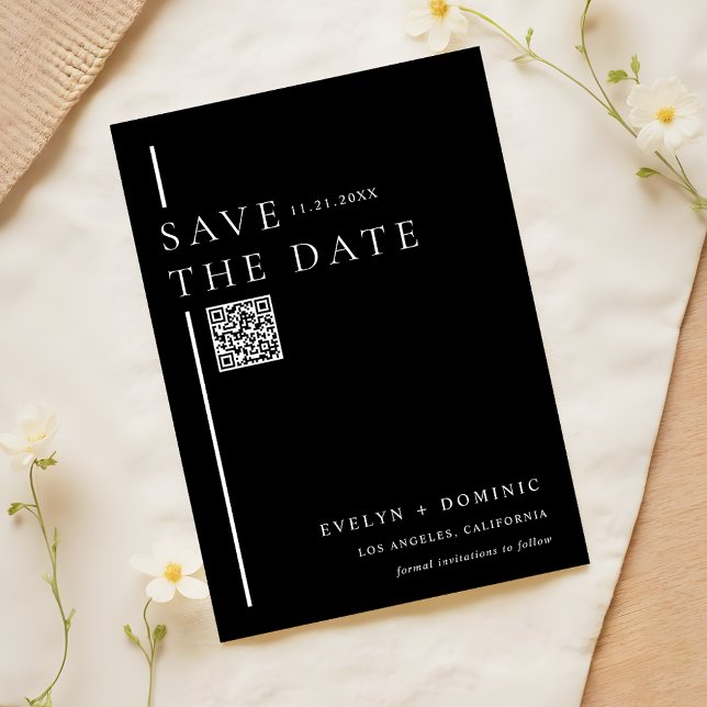 Save The Date Site Web de Mariage Code QR Noir Moderne et Élégan (Créateur téléchargé)
