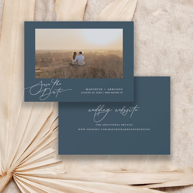 Save The Date Site Web de Mariage Écriture Moderne Navy Photo  S (Créateur téléchargé)