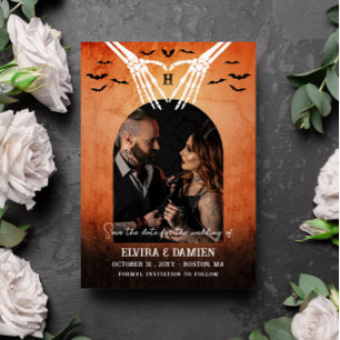 Save The Date Skeleton Heart Monogram Goth Photo Enregistrer la