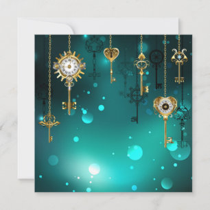 Save The Date Skeleton Keys on Green Background