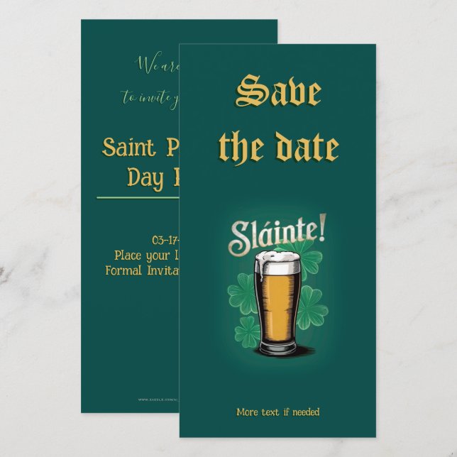 Save The Date Slàinte ! Saint Patrick's Day Pint of Beer on Gree (Devant / Derrière)