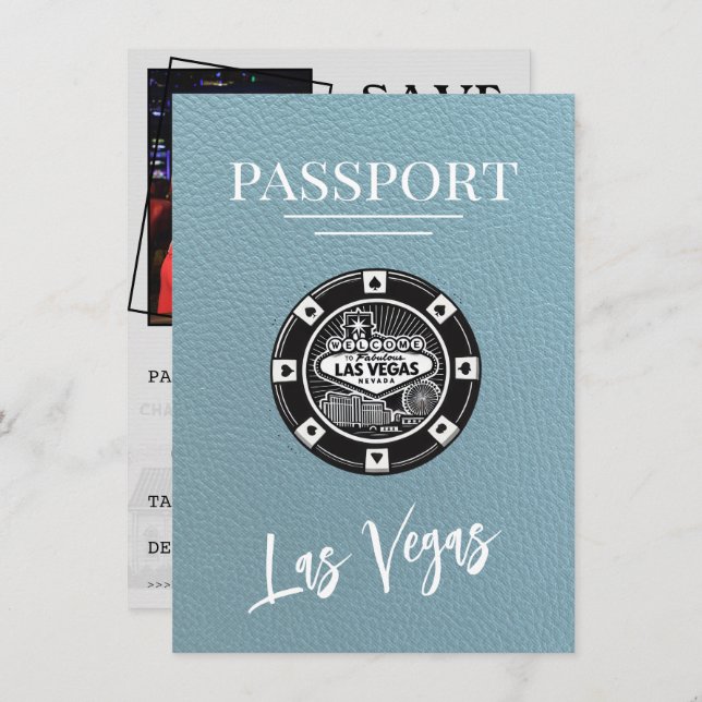 Save The Date Slate Blue Las Vegas Passport Enregistrer La Date (Devant / Derrière)