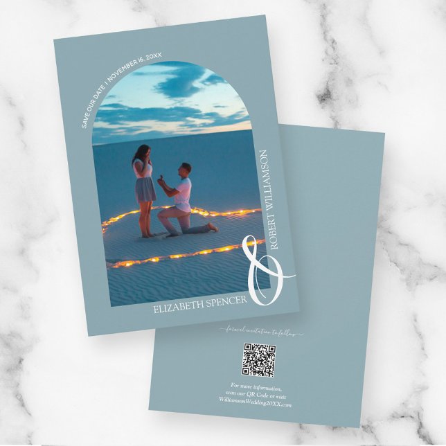 Save The Date Slate Blue QR Code Mariage Photo Enregistrer la da (Créateur téléchargé)