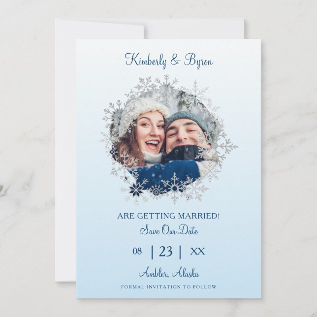 Save The Date Snowflake Winter Themed for Wedding Romantic Photo (Devant)