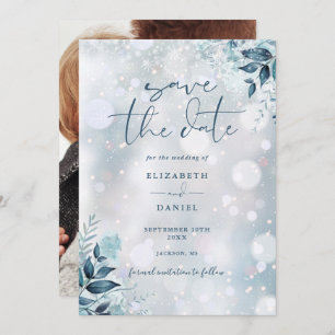 Save The Date Snowflakes d'hiver Floral Photo Mariage