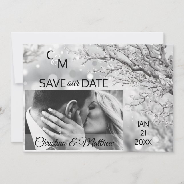 Save The Date Snowflakes d'hiver Mariage SAUVER NOTRE DATE | PHO (Devant)
