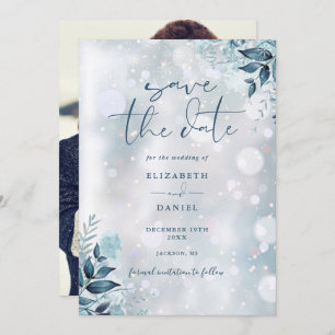 Save The Date Snowflakes Rustique Floral Photo Mariage
