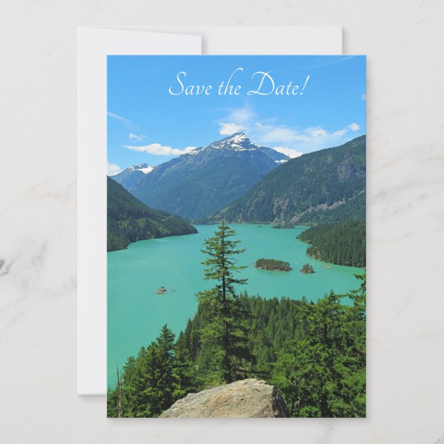Save The Date Snowy Mountain Turquoise Lake à Washington (Devant)