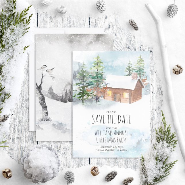 Save The Date Snowy Woods Christmas Party Enregistrer la date (Créateur téléchargé)