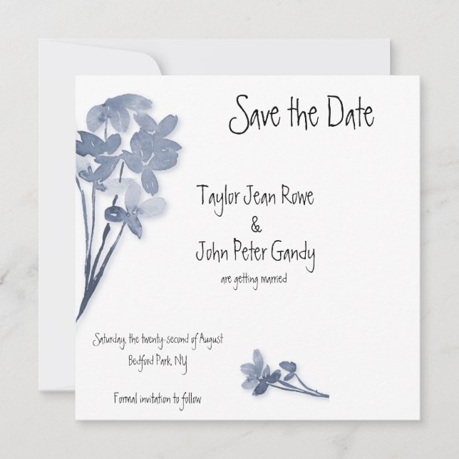 Save The Date Soft Blue Flower Wedding Enregistrer la date (Devant)