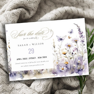 Save The Date Soft Lilac Fleur sauvage Butterfly Garden Mariage