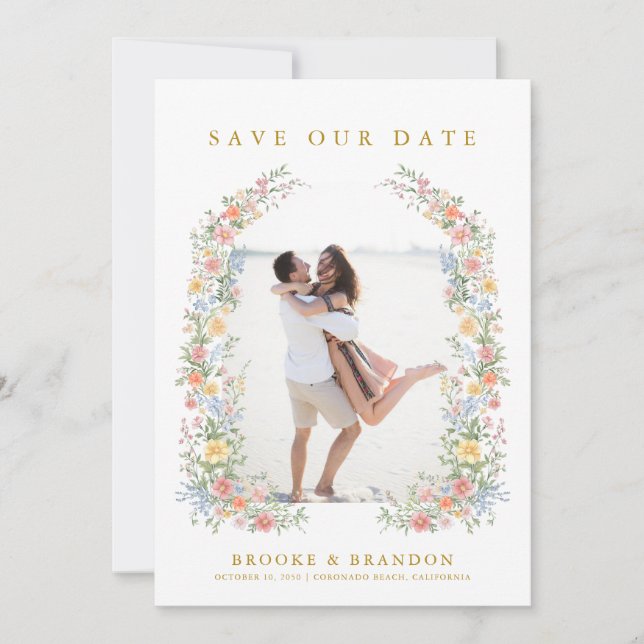 Save The Date Soft Pastel Ornate Spring Gold Wedding Photo (Devant)