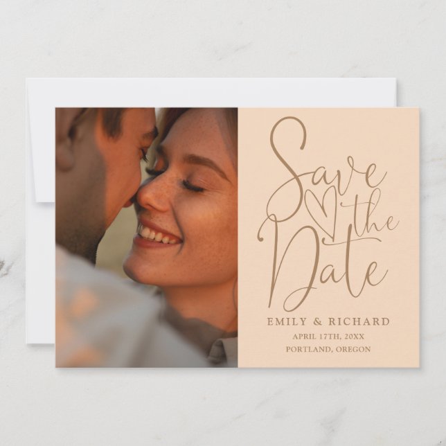 Save The Date Soft Peach Mariage 2 Photo Elegant Script (Devant)