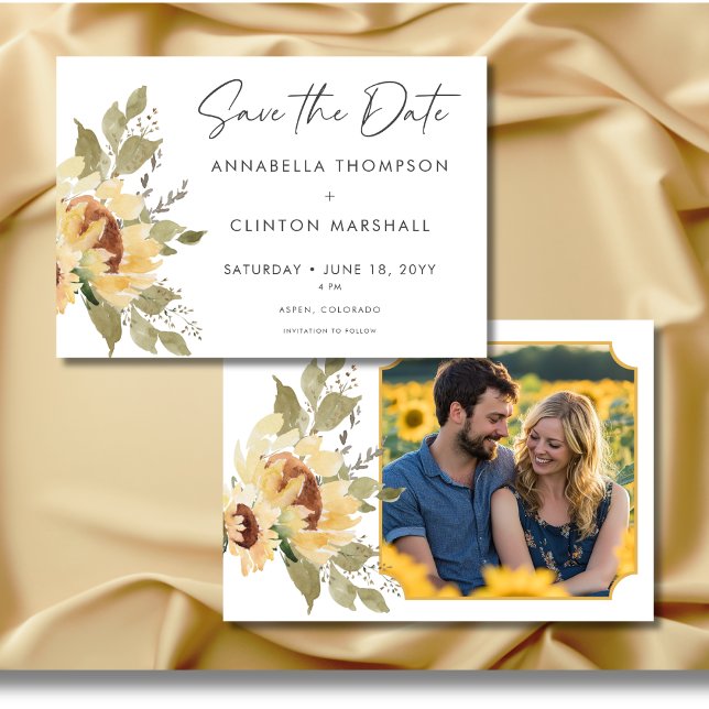 Save The Date Soft Rustic Grand Boho Sunflowers Mariage Photo (Soft Rustic Large Boho Sunflowers Wedding Photo Save the Date Card)