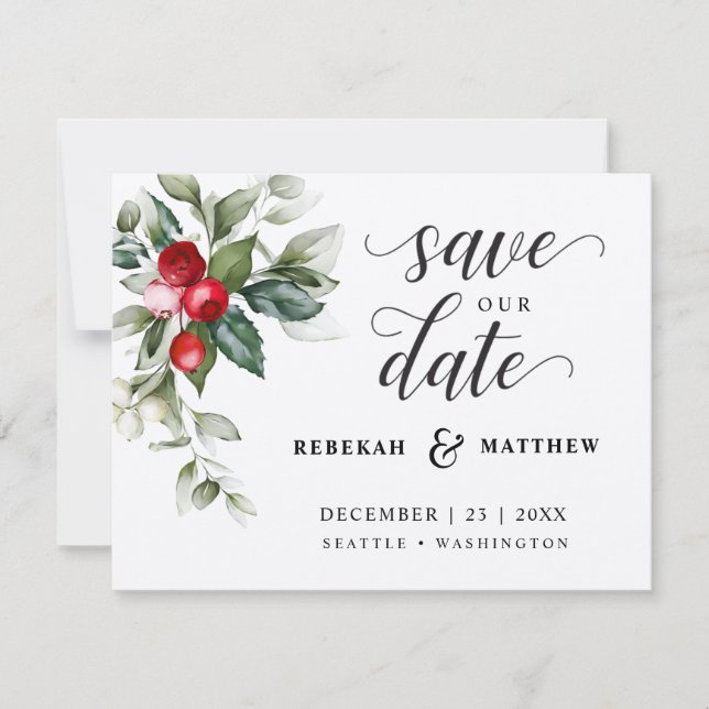 Save The Date Soft Winter Berry Mariage de Noël (Devant)
