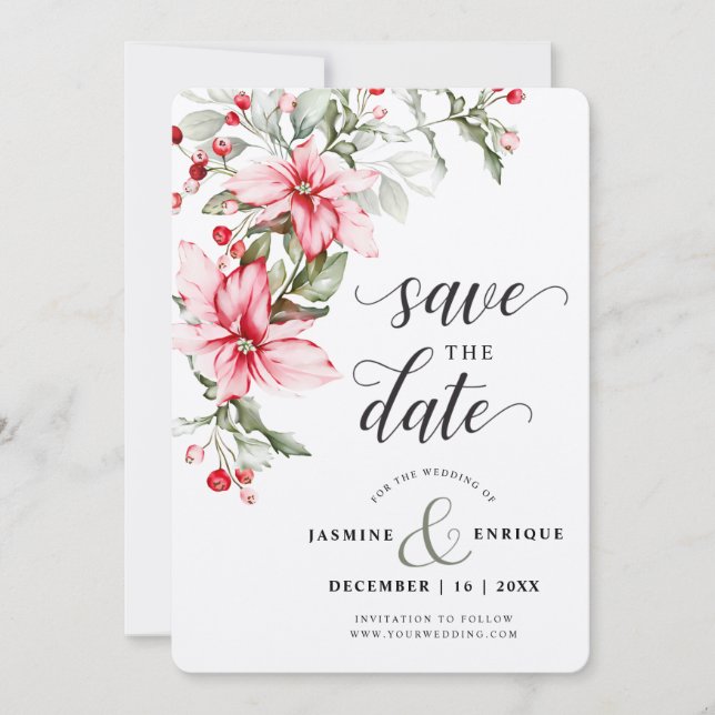 Save The Date Soft Winter Berry Mariage de Noël | Photo (Devant)