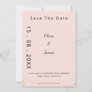 Save The Date Soie Rose Blush Peta Moderne Script Floral Chuchot