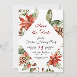 Save The Date Soirée de Noël Elégante Poinsettia