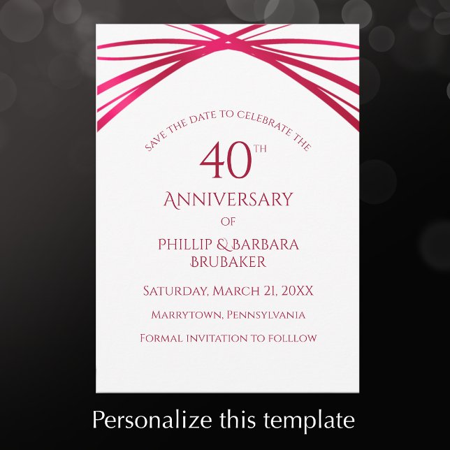 Save The Date Soirée du 40e anniversaire d'Elegant Modern Arch R (Personalize this save the date 40th wedding anniversary template for a custom invitation.
)