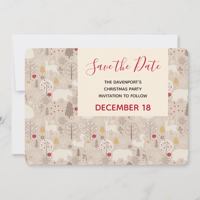 Save The Date Soirée Motif de Noël des animaux de bois mignons (Devant)